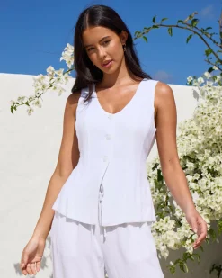 Sets|Linen Blend*Mooloola Iris Dallis Top White