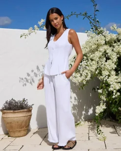 Sets|Linen Blend*Mooloola Iris Dallis Top White