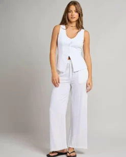 Sets|Linen Blend*Mooloola Iris Dallis Top White