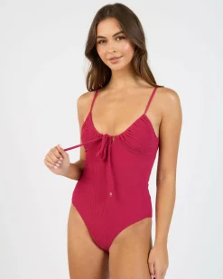 One Pieces*Rhythm Isla Rib Tie Front One Piece Swimsuit Sangria