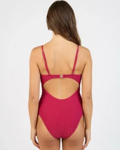 One Pieces*Rhythm Isla Rib Tie Front One Piece Swimsuit Sangria