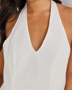 Linen Blend|Tops*Mint Vanilla Jayda Halter Top White