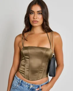 Tops*Ava And Ever Jess Satin Corset Top Khaki