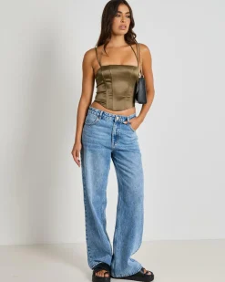 Tops*Ava And Ever Jess Satin Corset Top Khaki