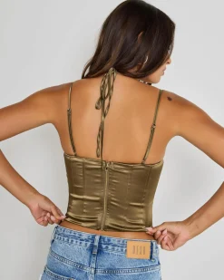 Tops*Ava And Ever Jess Satin Corset Top Khaki