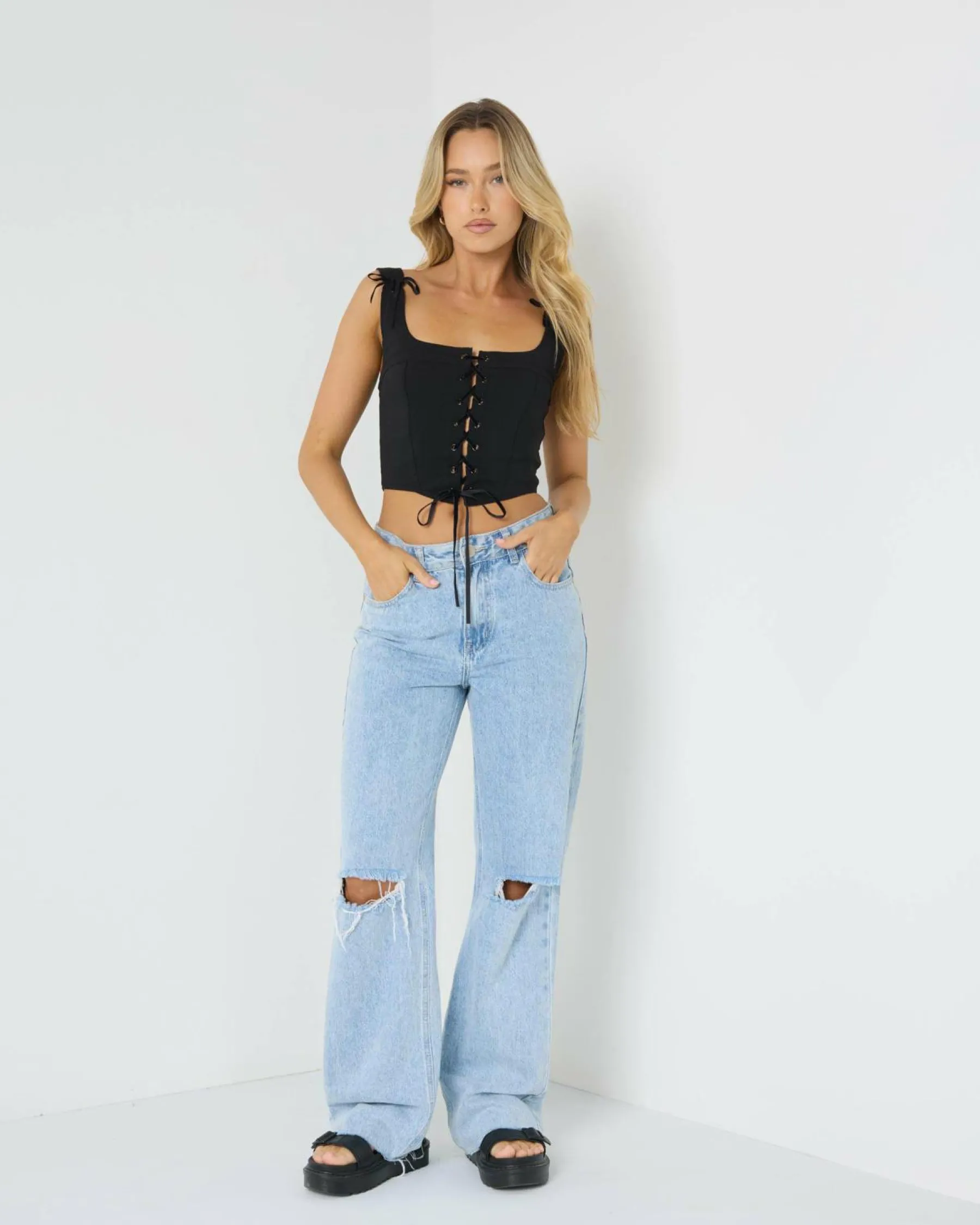 Tops*Ava And Ever Joey Lace Up Corset Top Black