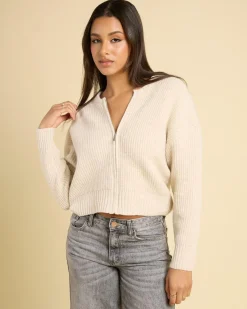 Jackets & Coats*Into Fashions Junie Zip Knit Natural