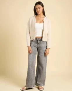 Jackets & Coats*Into Fashions Junie Zip Knit Natural