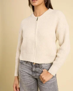 Jackets & Coats*Into Fashions Junie Zip Knit Natural