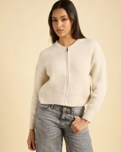 Jackets & Coats*Into Fashions Junie Zip Knit Natural
