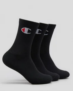 Socks & Accesories*Champion Junior Boys' Medium Sport C Logo Crew Socks 3 Pack Black