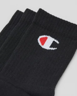 Socks & Accesories*Champion Junior Boys' Medium Sport C Logo Crew Socks 3 Pack Black