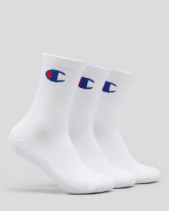Socks & Accesories*Champion Junior Boys' Medium Sport C Logo Crew Socks 3 Pack White