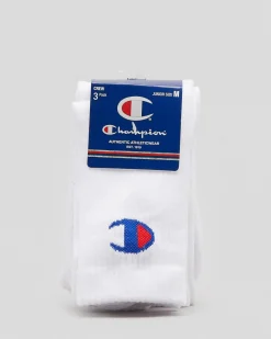 Socks & Accesories*Champion Junior Boys' Medium Sport C Logo Crew Socks 3 Pack White