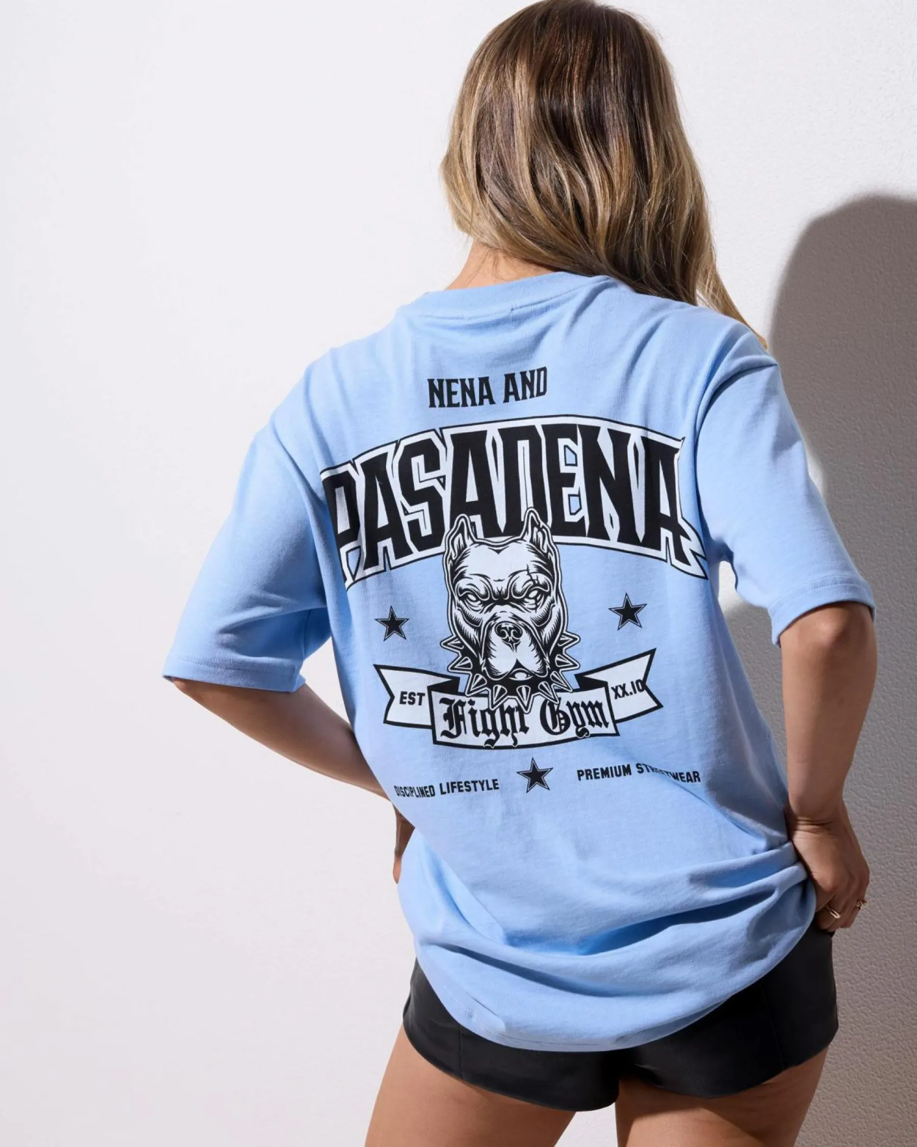 Tops*Nena & Pasadena Junk Yard Box Fit T-Shirt Blue Bell
