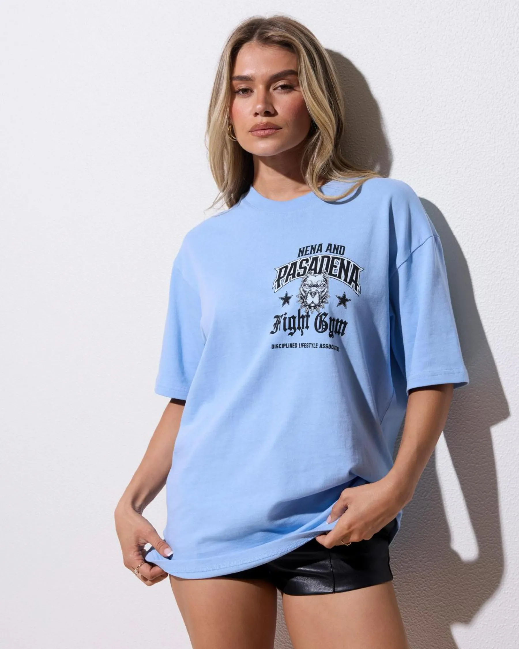 Tops*Nena & Pasadena Junk Yard Box Fit T-Shirt Blue Bell