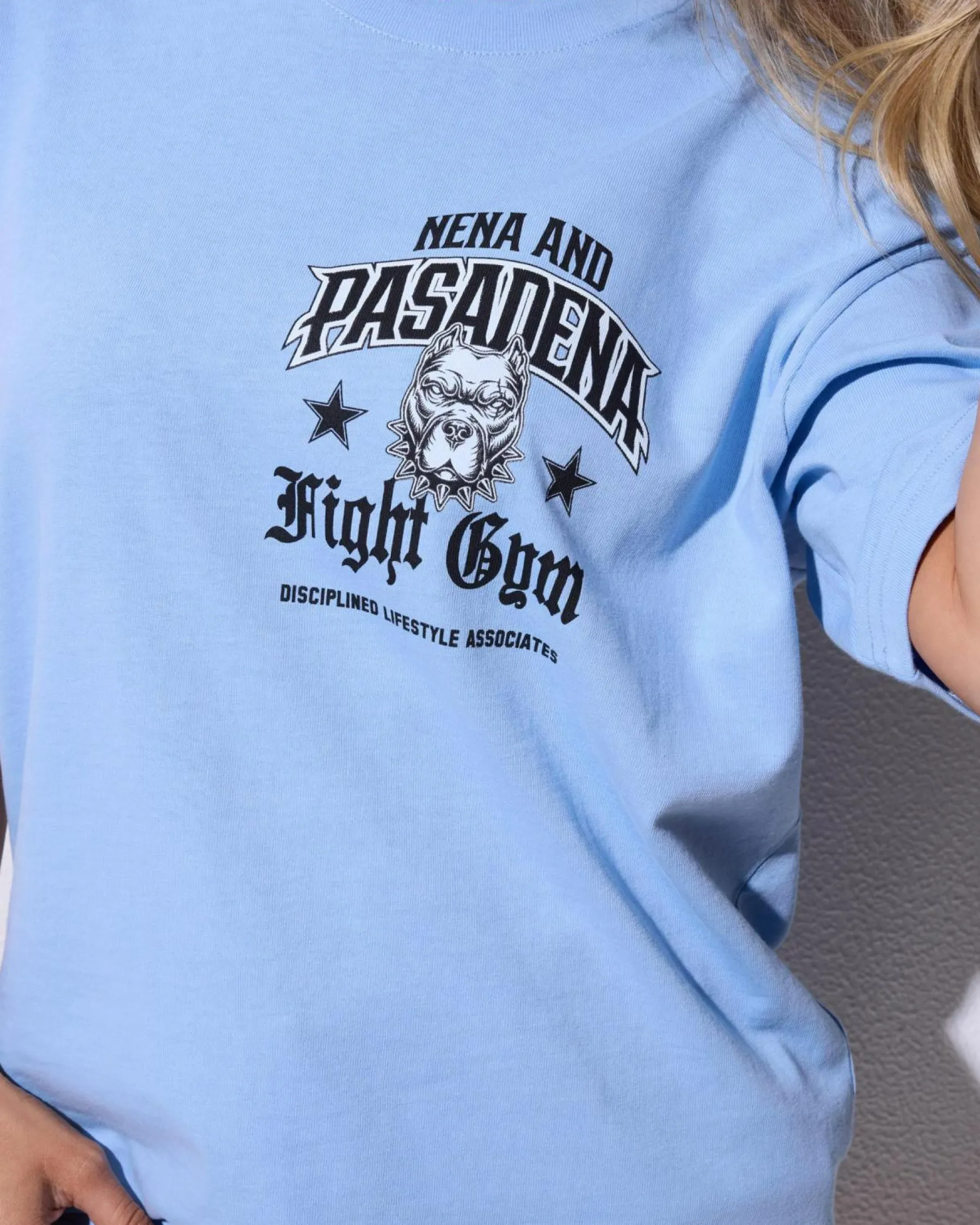 Tops*Nena & Pasadena Junk Yard Box Fit T-Shirt Blue Bell