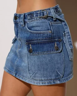 Denim|Bottoms*DESU Juno Cargo Denim Skort Blasted Dark Blue