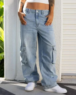 Denim|Bottoms*DESU Juno Cargo Jeans Blasted Light Blue