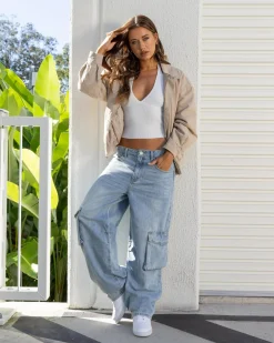 Denim|Bottoms*DESU Juno Cargo Jeans Blasted Light Blue