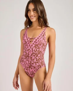 One Pieces*Roxy Kerlina One Piece Swimsuit Tiramisu Kerlina Border