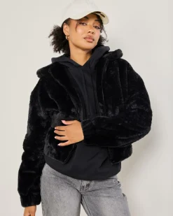 Jackets & Coats*Ava And Ever Kick On Faux Fur Jacket Black