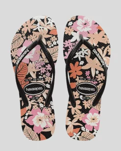 Flip Flops*Havaianas Kids' Slim Ditsy Bloom Thongs Black