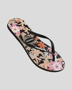 Flip Flops*Havaianas Kids' Slim Ditsy Bloom Thongs Black