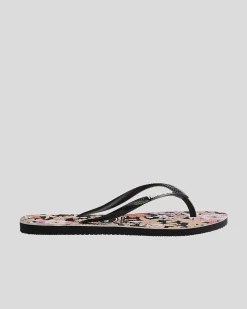 Flip Flops*Havaianas Kids' Slim Ditsy Bloom Thongs Black