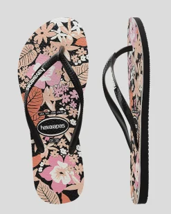 Flip Flops*Havaianas Kids' Slim Ditsy Bloom Thongs Black