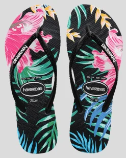 Flip Flops*Havaianas Kids' Slim Floral Palm Thongs Black