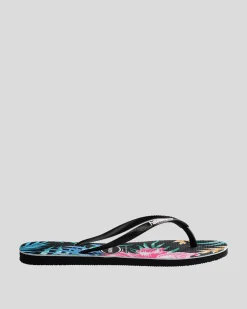 Flip Flops*Havaianas Kids' Slim Floral Palm Thongs Black