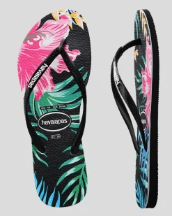 Flip Flops*Havaianas Kids' Slim Floral Palm Thongs Black