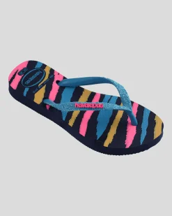 Flip Flops*Havaianas Kids' Slim Glitter Thongs Navy Blue/turquoise