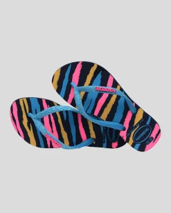 Flip Flops*Havaianas Kids' Slim Glitter Thongs Navy Blue/turquoise