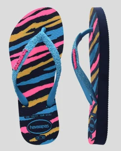 Flip Flops*Havaianas Kids' Slim Glitter Thongs Navy Blue/turquoise