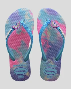 Flip Flops*Havaianas Kids' Slim Glitter Thongs Pink White/blue Water