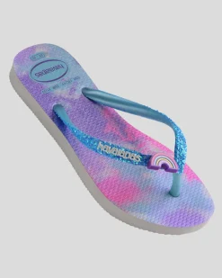 Flip Flops*Havaianas Kids' Slim Glitter Thongs Pink White/blue Water
