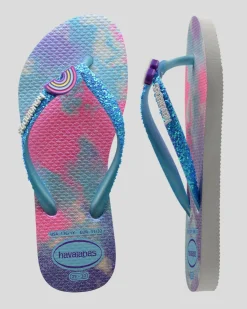 Flip Flops*Havaianas Kids' Slim Glitter Thongs Pink White/blue Water