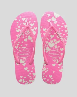 Flip Flops*Havaianas Kids' Slim Mini Hearts Thongs Pink/white