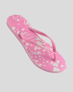 Flip Flops*Havaianas Kids' Slim Mini Hearts Thongs Pink/white