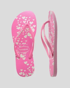 Flip Flops*Havaianas Kids' Slim Mini Hearts Thongs Pink/white