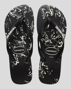Flip Flops & Sandals*Havaianas Kids' Top Marble Thongs Black/black/white