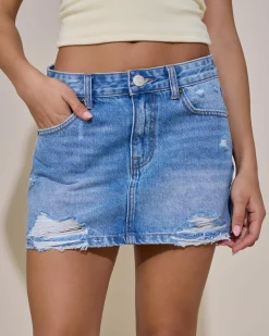Bottoms|Denim*DESU Kirra Denim Skirt Blasted Mid Blue