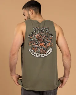 Tops & T-Shirts*The Mad Hueys Kraken Port Hole Singlet Tank Olive