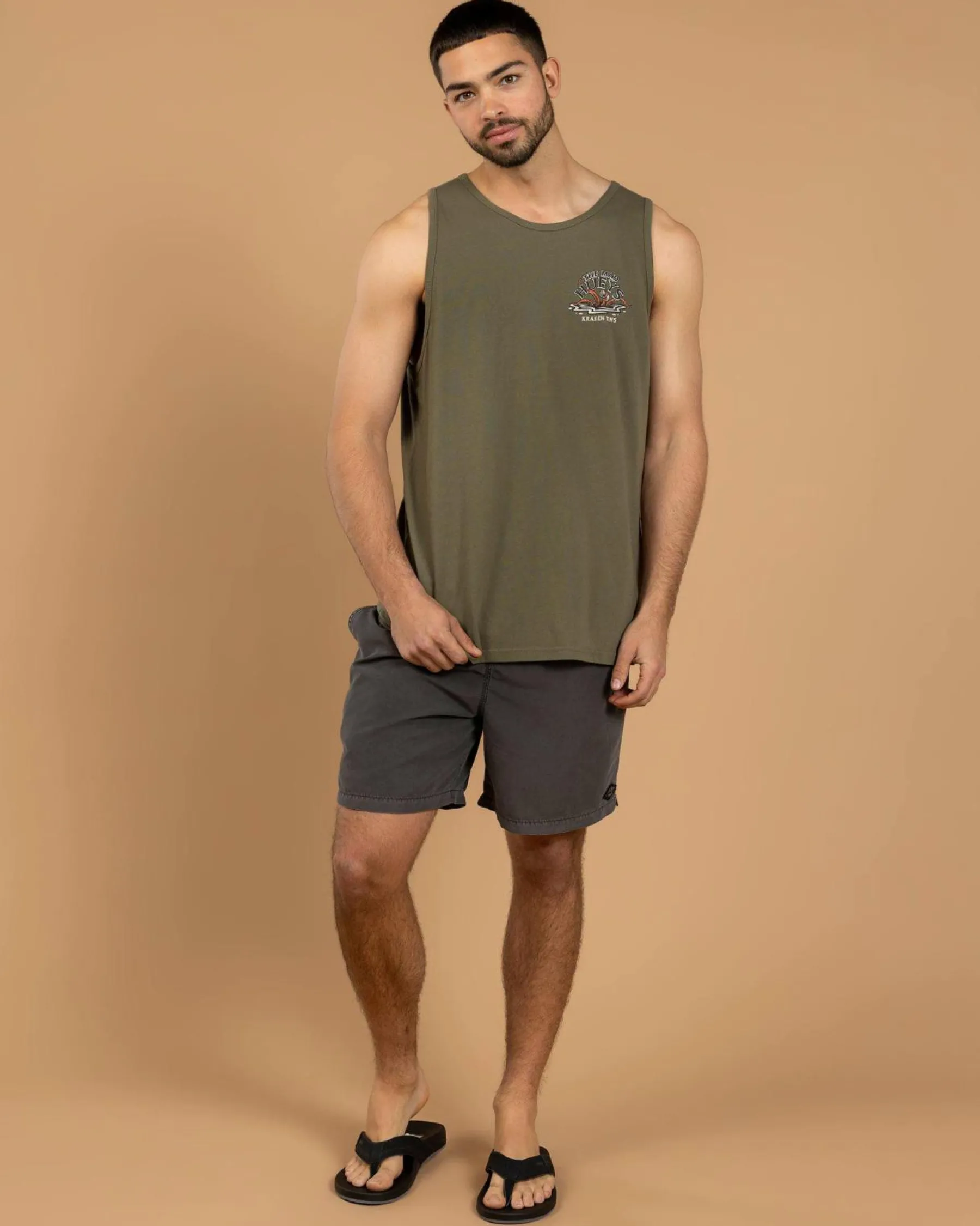 Tops & T-Shirts*The Mad Hueys Kraken Port Hole Singlet Tank Olive