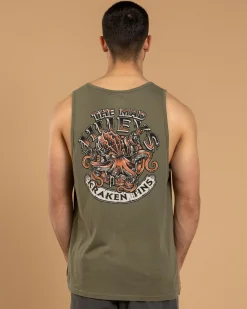 Tops & T-Shirts*The Mad Hueys Kraken Port Hole Singlet Tank Olive