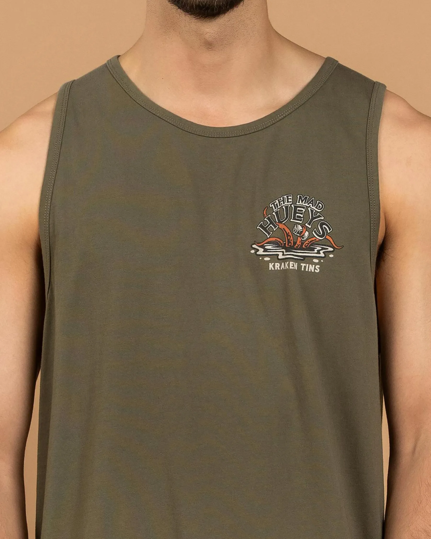 Tops & T-Shirts*The Mad Hueys Kraken Port Hole Singlet Tank Olive