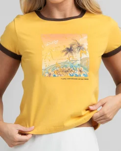 Tops*Rusty La Cabana Contrast Ringer Mini T-Shirt Lemon Yellow