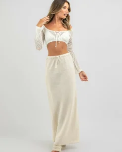 Tops*Ava And Ever Layla Crochet Tie Up Long Sleeve Top White